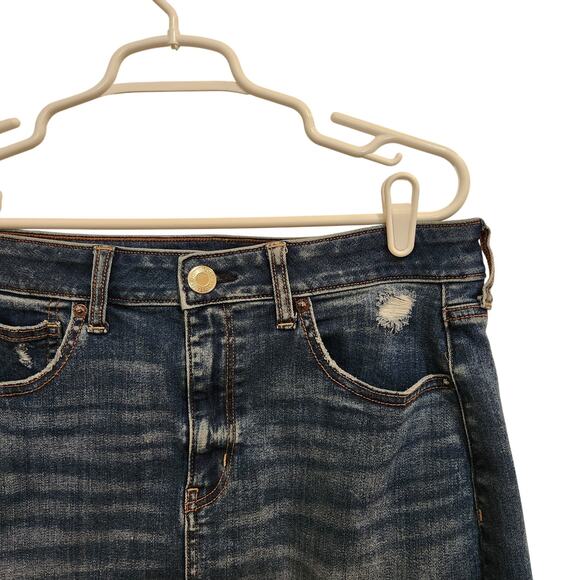 American Eagle Outfitters Denim High Rise Mini Skirt Dark Wash Blue Size 12 32 - Picture 3 of 7
